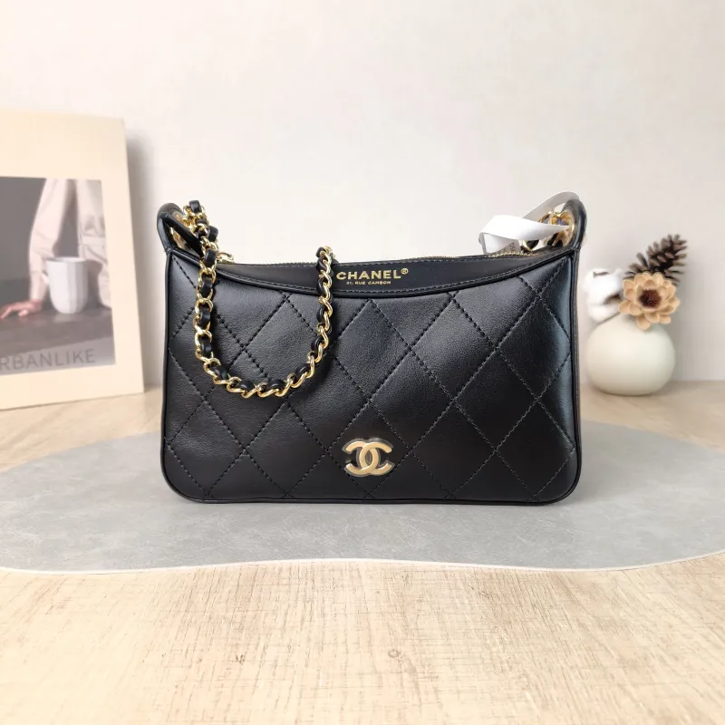 Chanel Shoulder Bag 26k Hobo Gabrielle Bag Black Lambskin Calfskin Small 35.5 × 7.5 × 24.5 cm