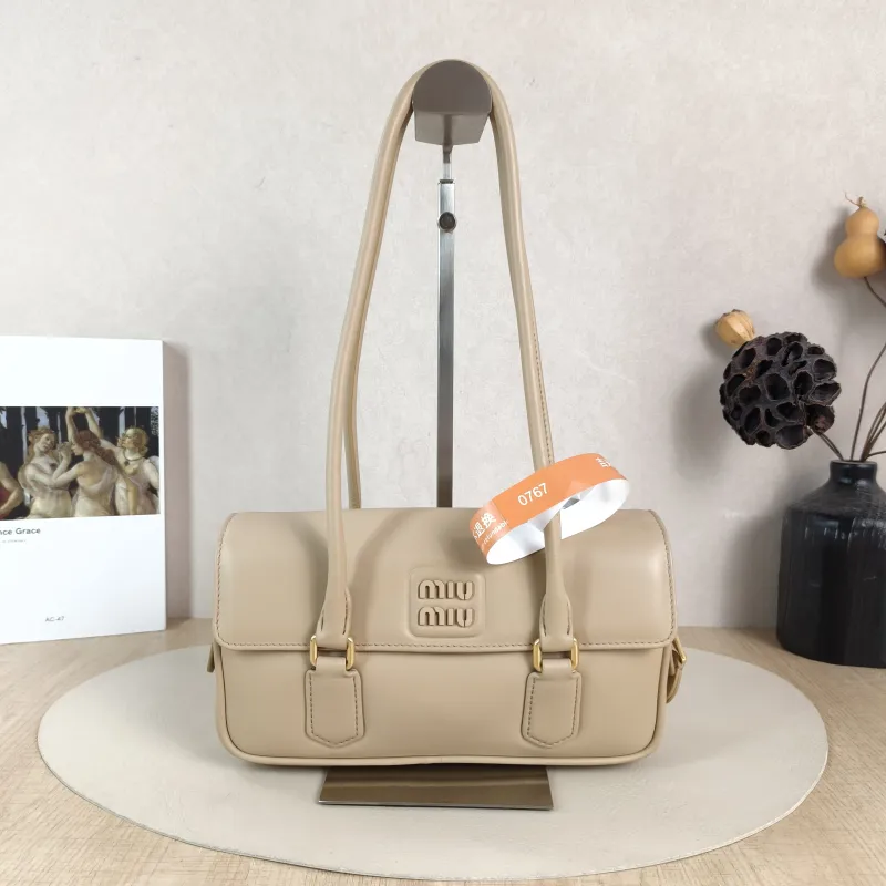 Miumiu Shoulder Bag Shoulder Bag Taupe Calfskin 24 × 5 × 13 cm