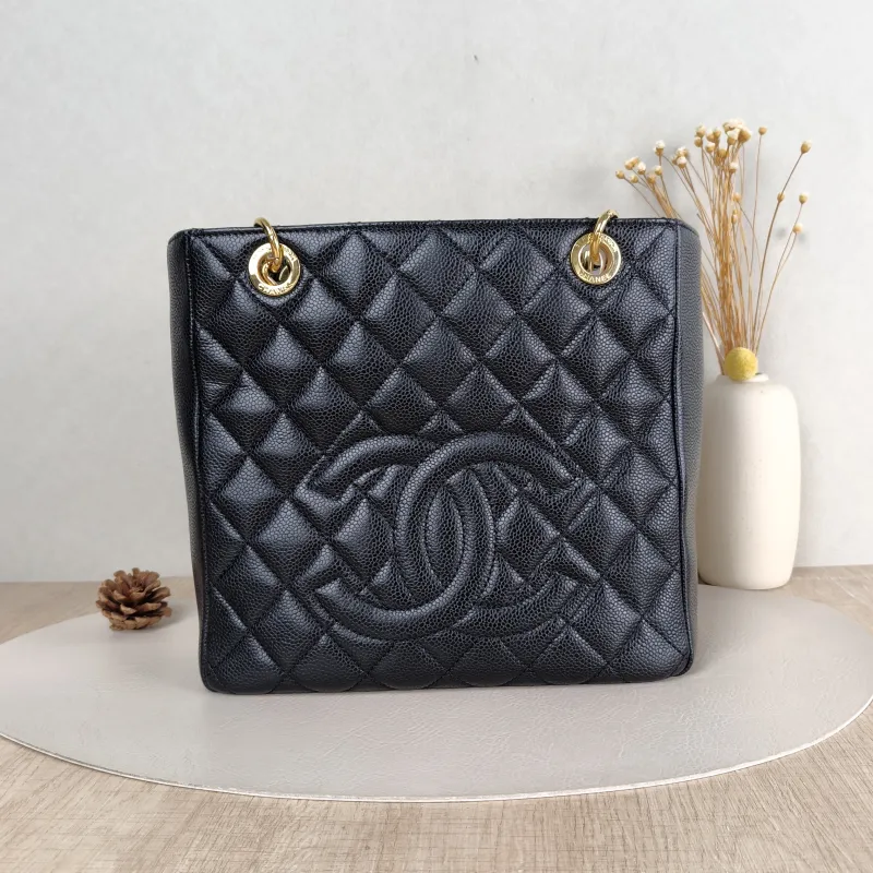 Chanel Shoulder Bag Petite Shopping Tote PST Shopping Tote Black Grained Calfskin Small 24 × 9 × 25 cm 14