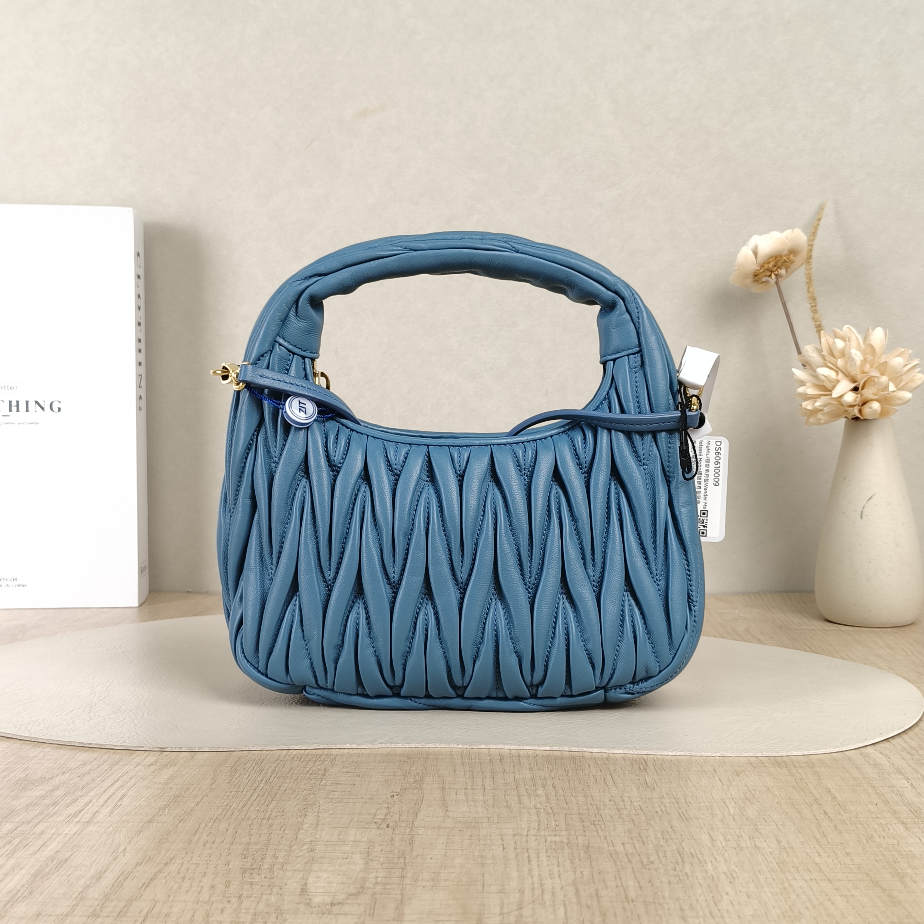 Miumiu Shoulder Bag Wander Matelassé Hobo Blue Lambskin Small20 × 6 × 17 cm — cover view 2 of 5