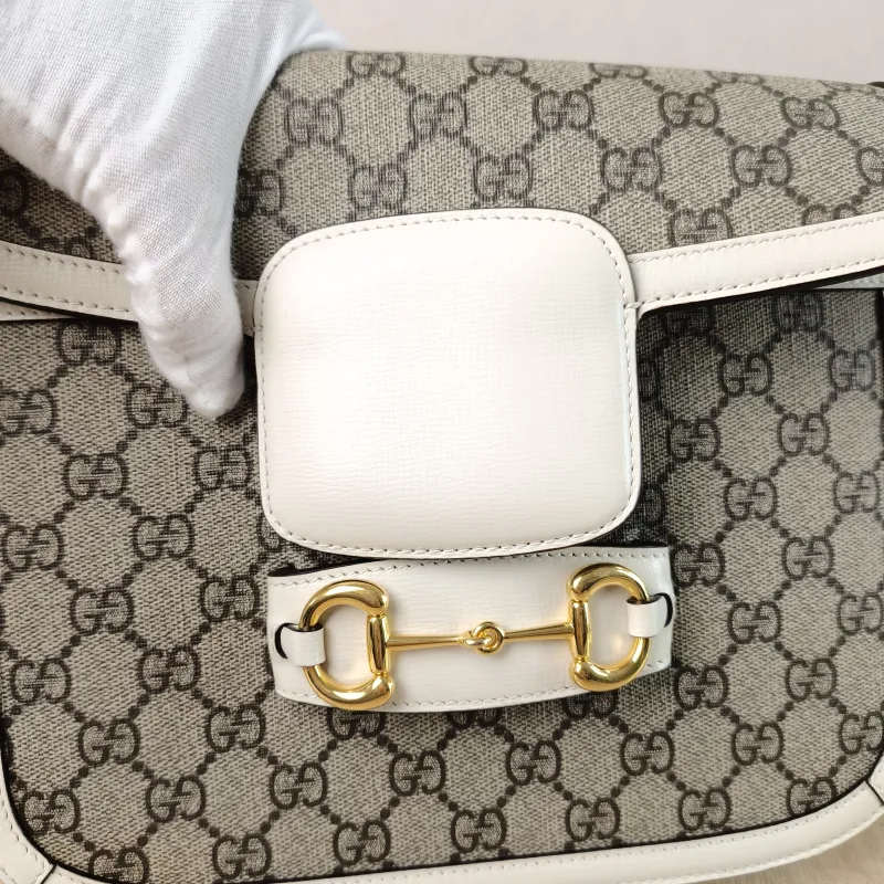 GUCCI Crossbody Bag Horsebit 1955 Horsebit Medium White Monogram PVC Medium 25 × 8 × 18 cm — detail view 6 of 14