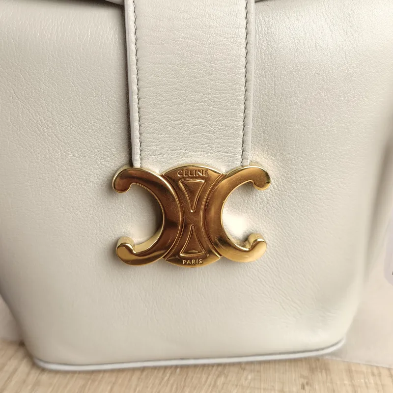 CELINE Crossbody Bag Louise Bucket Bag White Calfskin Mini 13.5 × 10 × 16 cm — detail view 11 of 11