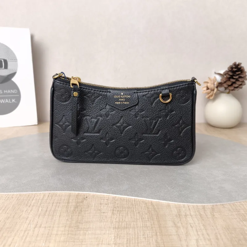 Louis Vuitton Crossbody Bag EASY POUCH ON STRAP Black Monogram Empreinte Embossed Calfskin Mini 19 × 3 × 11.5 cm