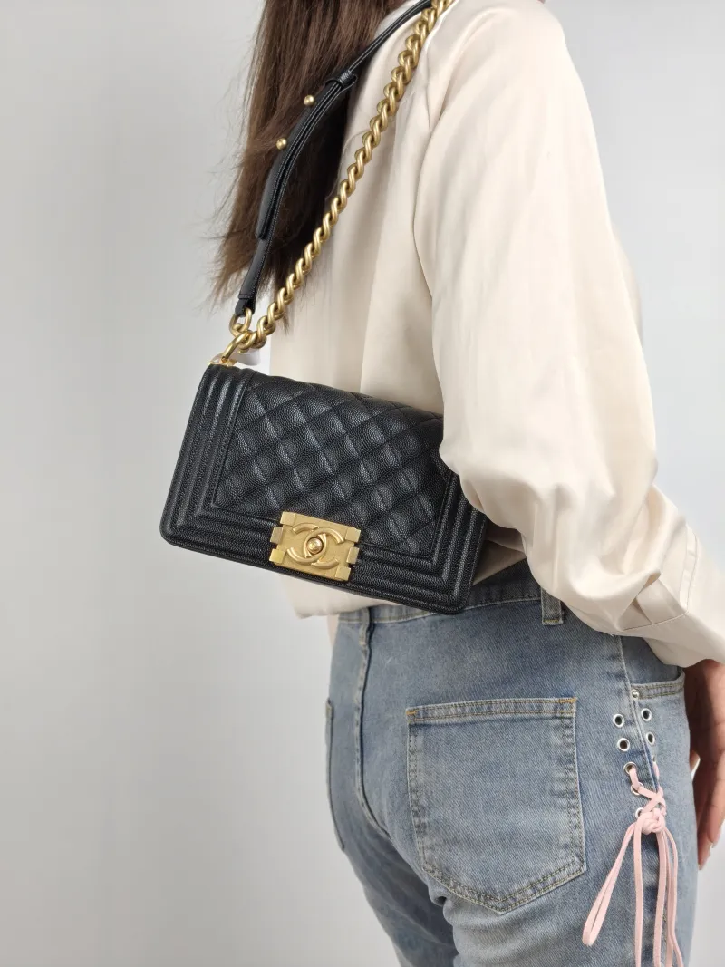 Chanel Crossbody Bag Le Boy​ Black Grained Calfskin Small 20.5 × 8.5 × 12 cm — on-model view 2 of 2