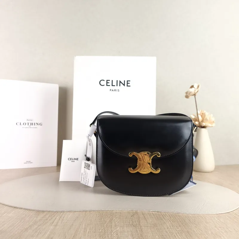 CELINE Crossbody Bag TEEN BESACE TRIOMPHE Black Calfskin Small 18.5 × 6 × 16 cm — cover view 4 of 6
