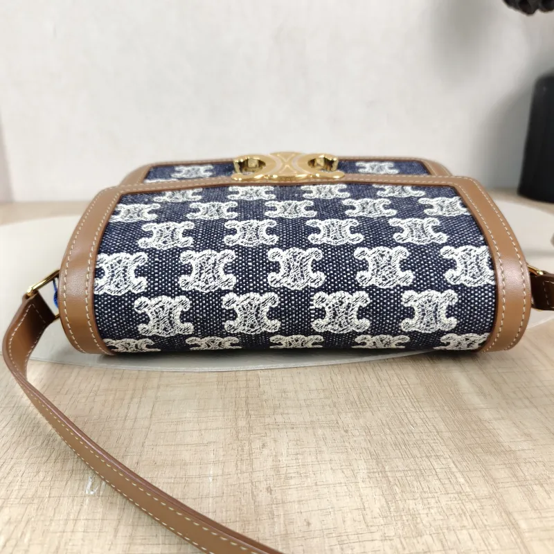 CELINE Crossbody Bag Teen Triomphe Blue Brown Small 18.5 × 6 × 14 cm — detail view 8 of 13