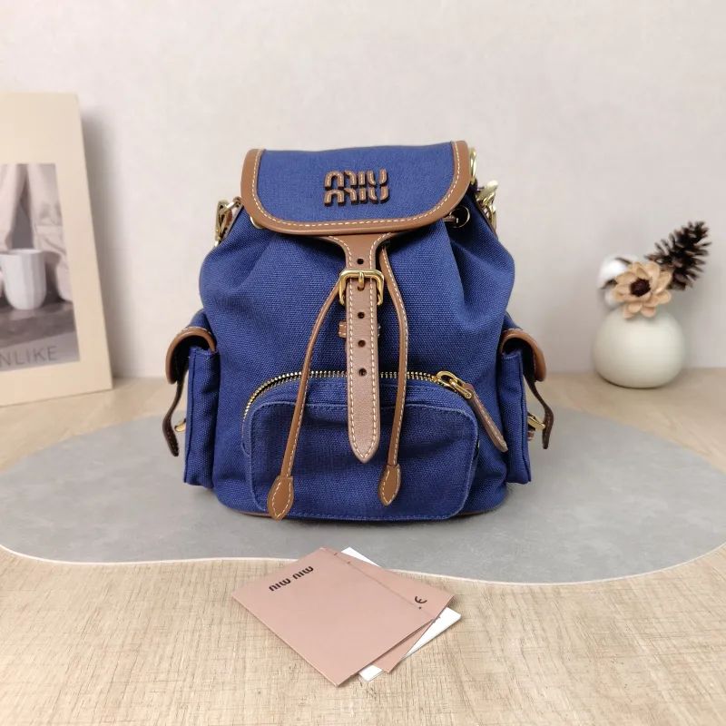 Miumiu Backpack Backpack Blue Brown Canvas Medium 18 × 11.5 × 22 cm — cover view 2 of 6