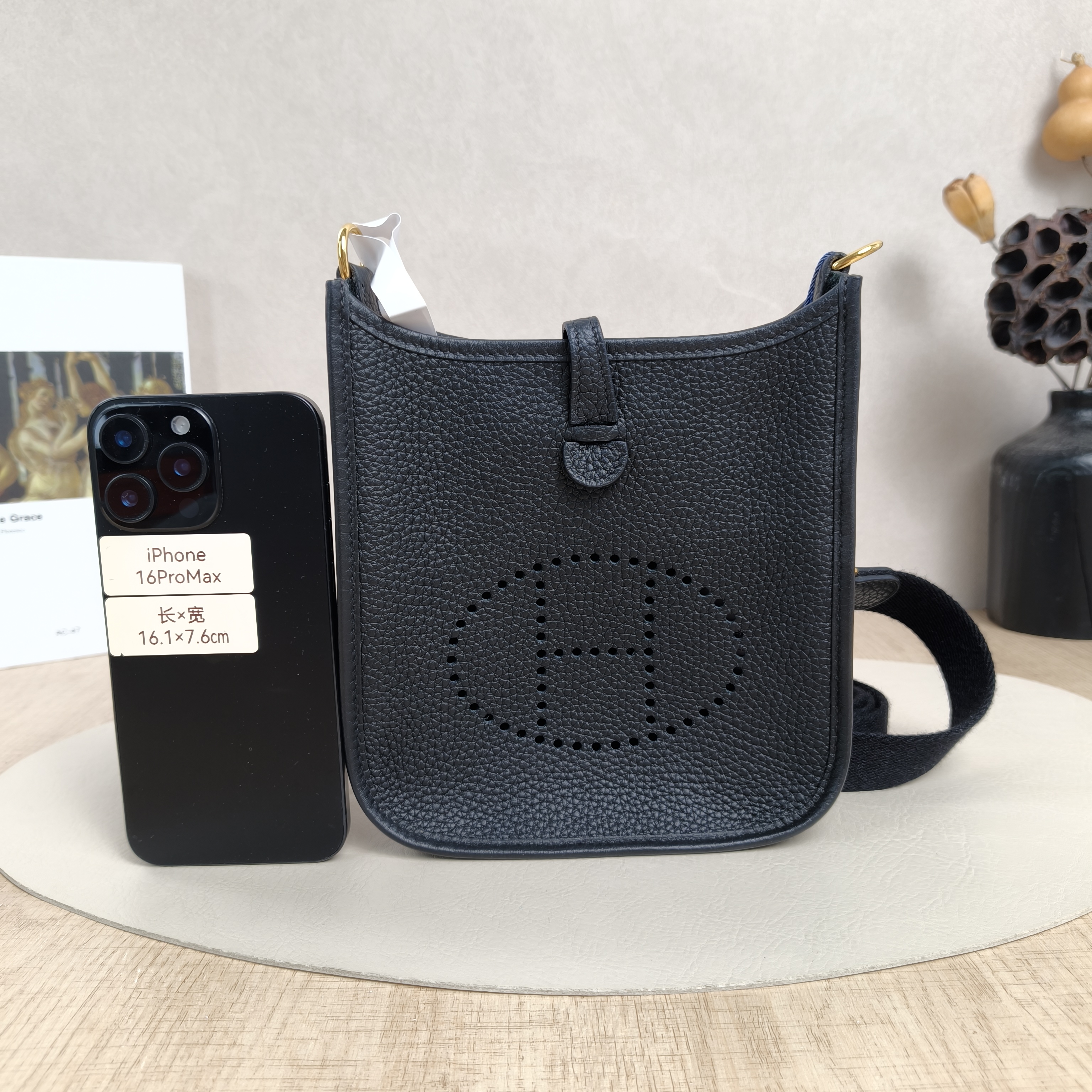 Hermès Crossbody Bag Evelyne Mini 16 Mini 16Black Clemence Taurillon TC Calfskinmini17 × 5.5 × 18 cm — cover view 2 of 6