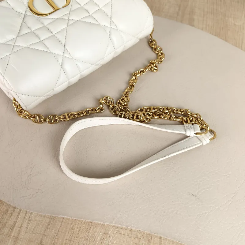 DIOR Crossbody Bag Caro Chain Bagwoc White Calfskin One Size 19.5 × 6.5 × 11 cm — detail view 9 of 11