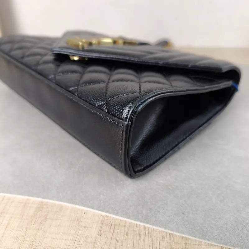 SAINT LAURENT Crossbody Bag ENVELOPE Black Grained Calfskin Small 21 × 6 × 13 cm Conditioned — detail view 2 of 12