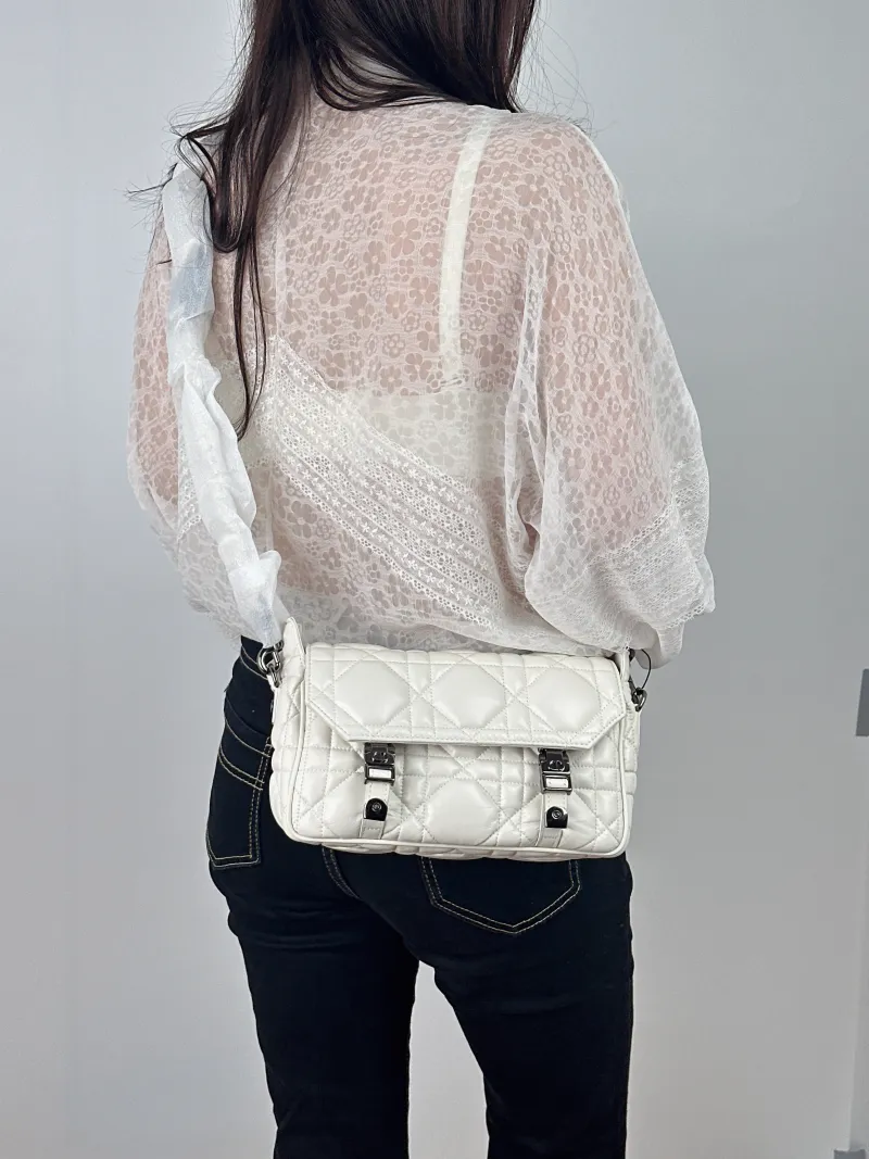 DIOR Crossbody Bag camp Messenger Bag White Calfskin Small 23 × 8 × 15 cm — on-model view 1 of 2