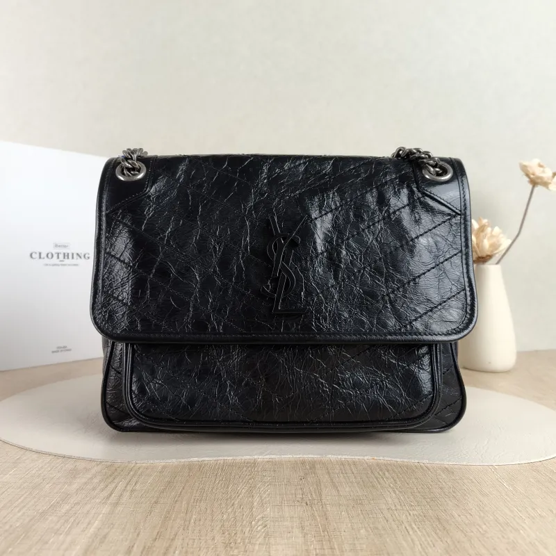 SAINT LAURENT Crossbody Bag Niki D Waxed Leather Calfskin Medium 28 × 8.5 × 20 cm