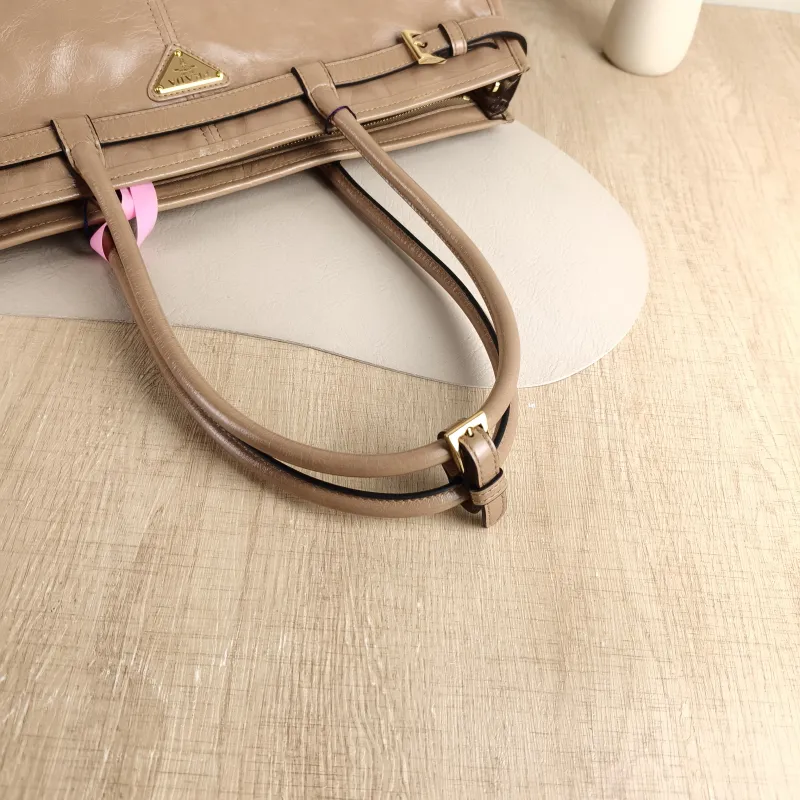 PRADA Shoulder Bag Bonnie Soft Lux Taupe Waxed Leather 42 × 12 × 30 cm — detail view 4 of 13