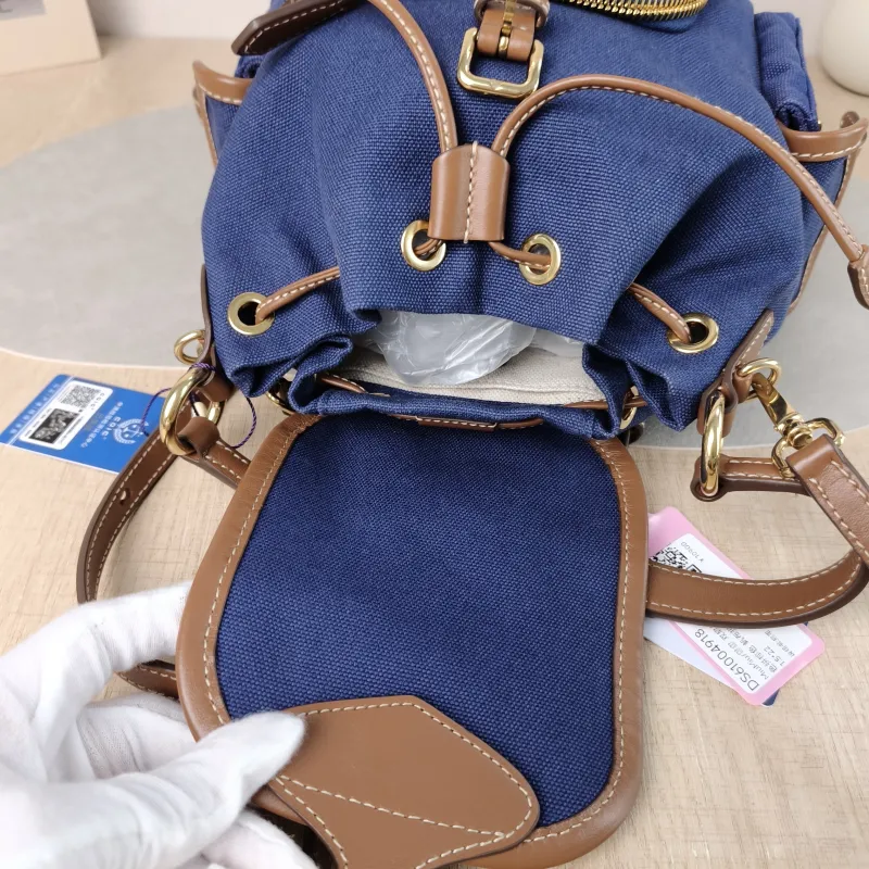 Miumiu Backpack Backpack Blue Brown Canvas Medium 18 × 11.5 × 22 cm — detail view 6 of 11