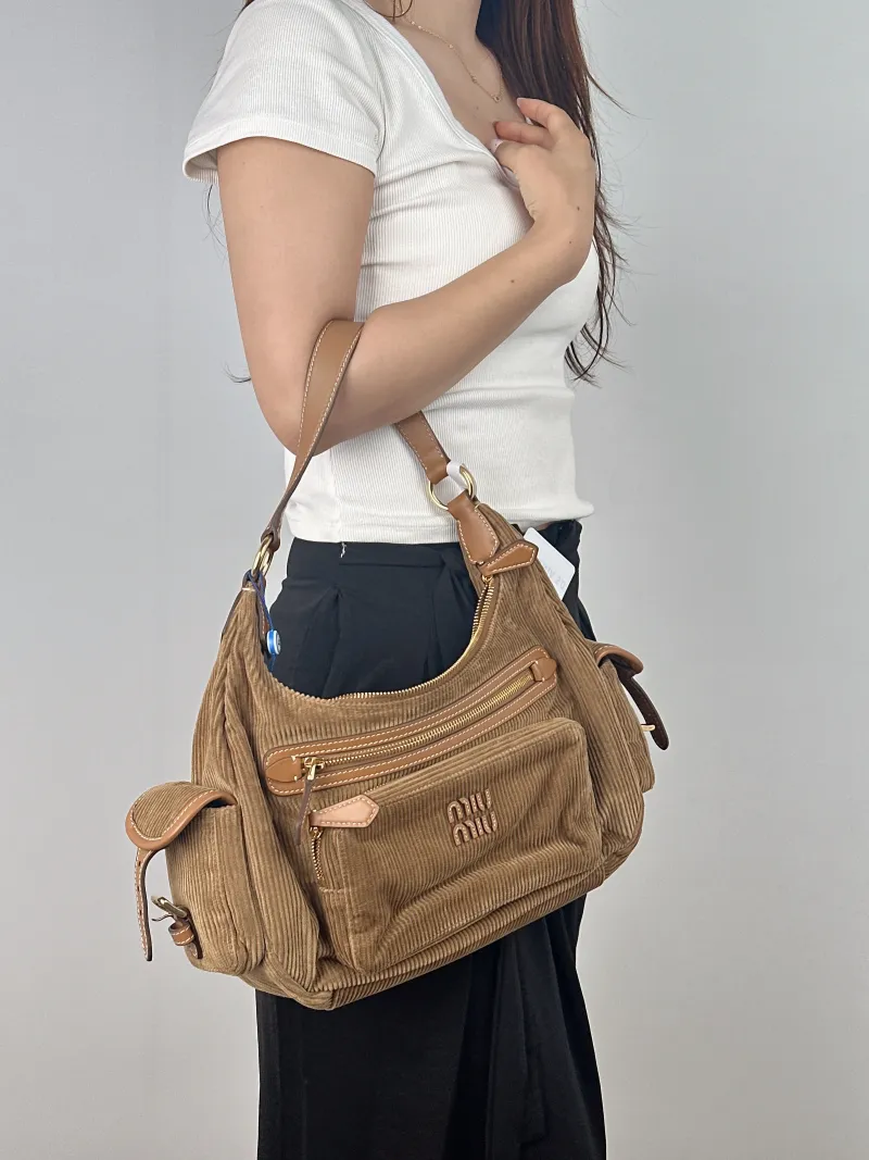 Miumiu Shoulder Bag Pocket Brown Large 32 × 9 × 28 cm — on-model view 2 of 2