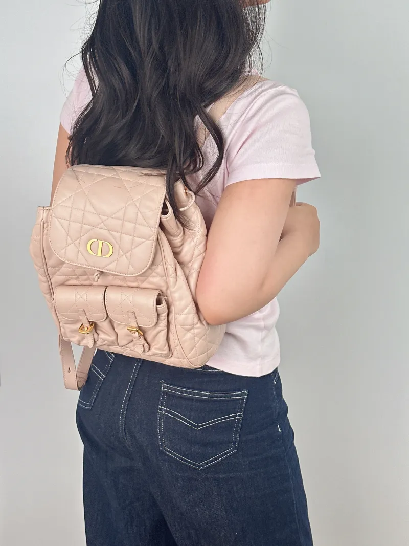 DIOR Backpack Caro Shoulder Bag Pink SL ambskin Medium 23 × 12.5 × 26.5 cm — on-model view 2 of 2