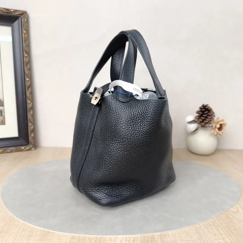 Hermès Top Handle Bag Picotin Lock 18 18Black Silver-Tone Hardware Clemence Taurillon TC Calfskin Small18 × 13 × 19 cm — cover view 2 of 5