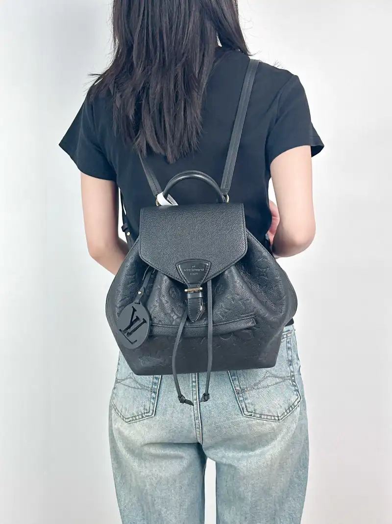 Louis Vuitton Backpack Montsouris Backpack Black Monogram Empreinte Embossed Calfskin Small 27.5 × 14 × 33 cm — on-model view 2 of 3