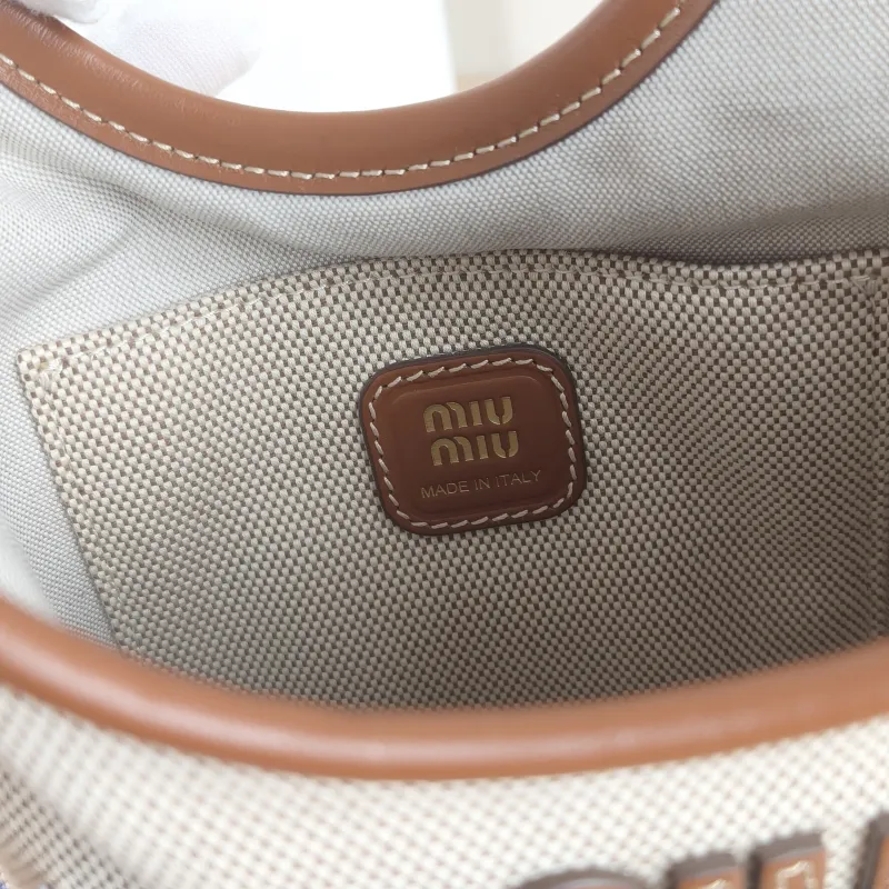 Miumiu Shoulder Bag IVY Tote Shopping Tote Beige Brown Canvas Mini 20*24 — detail view 3 of 8