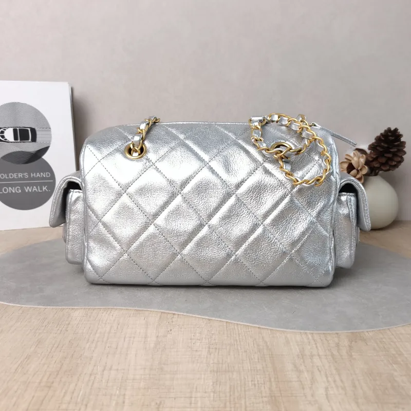 Chanel Shoulder Bag 25k Bowling Bag Silver Calfskin Small 24 × 11.5 × 15.5 cm — cover view 4 of 6