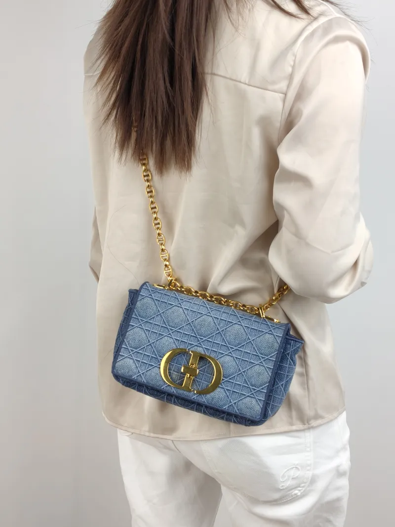 DIOR Crossbody Bag Caro Chain Bag Blue Small 20 × 7 × 13.5 cm — on-model view 2 of 2