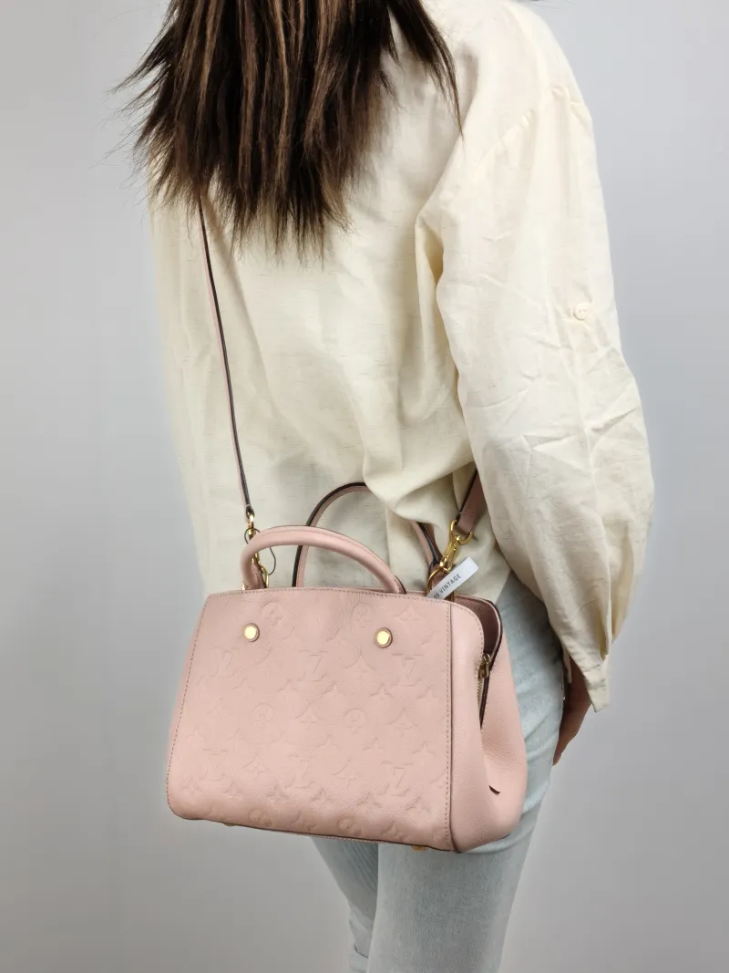 Louis Vuitton Top Handle Bag Montaigne Pink Calfskin BB 29 × 13 × 20 cm — on-model view 2 of 2