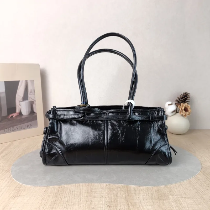 PRADA Shoulder Bag Bonnie Soft Lux Black Waxed Leather Medium 32 × 12 × 15.5 cm — cover view 5 of 6