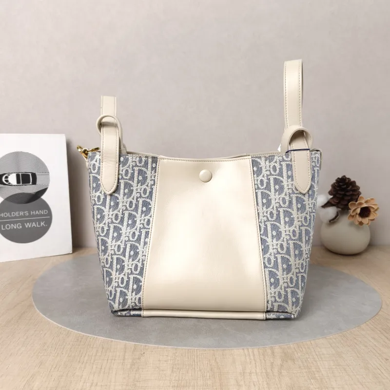 DIOR Top Handle Bag Signature Bucket Bag Beige · Blue Canvas · Calfskin Small21 × 11 × 19 cm — cover view 5 of 5