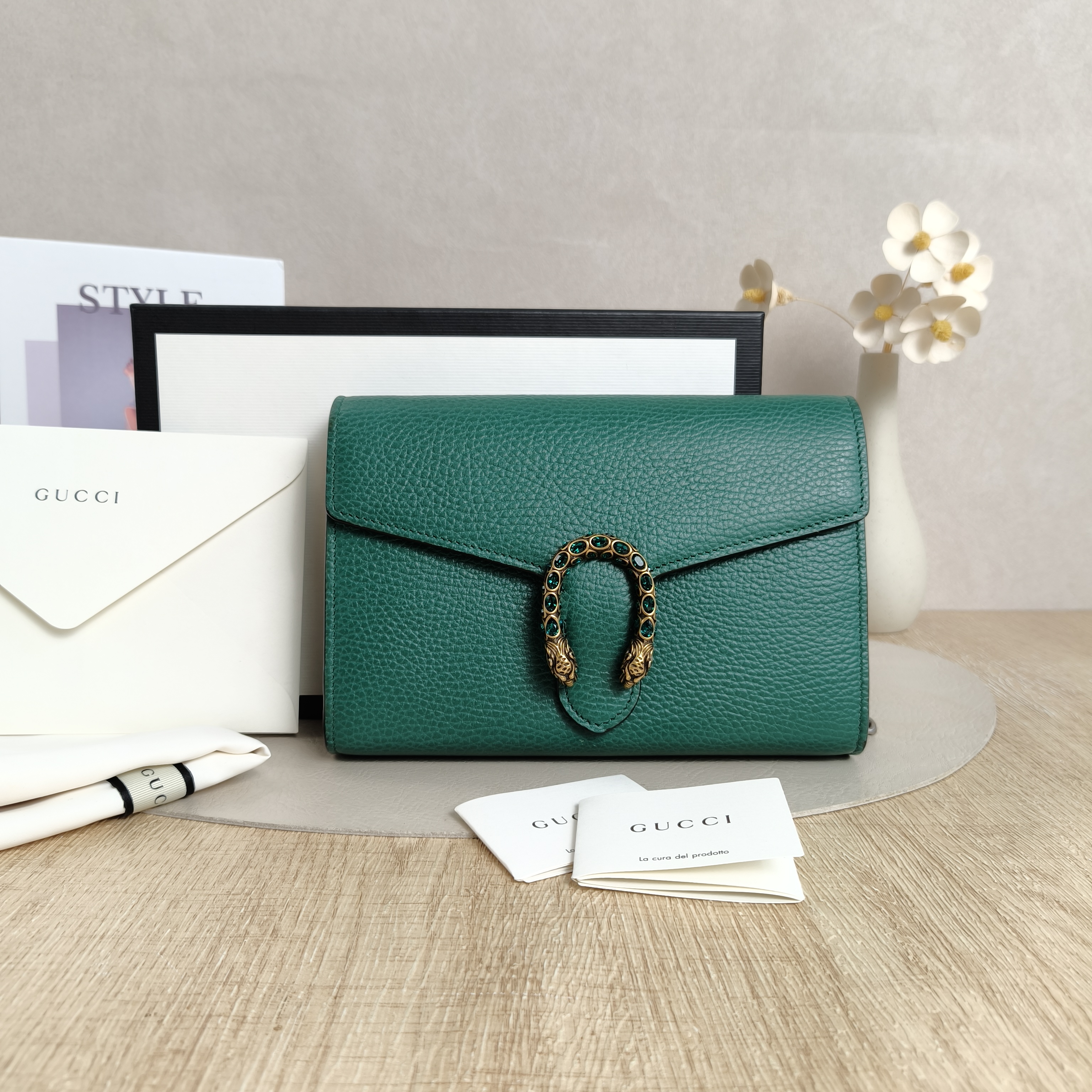 GUCCI Dionysus Wallet woc mini Green Calfskin · Dust Bag Shoulder Strap · 20 × 6 × 13 cm — cover view 11 of 11