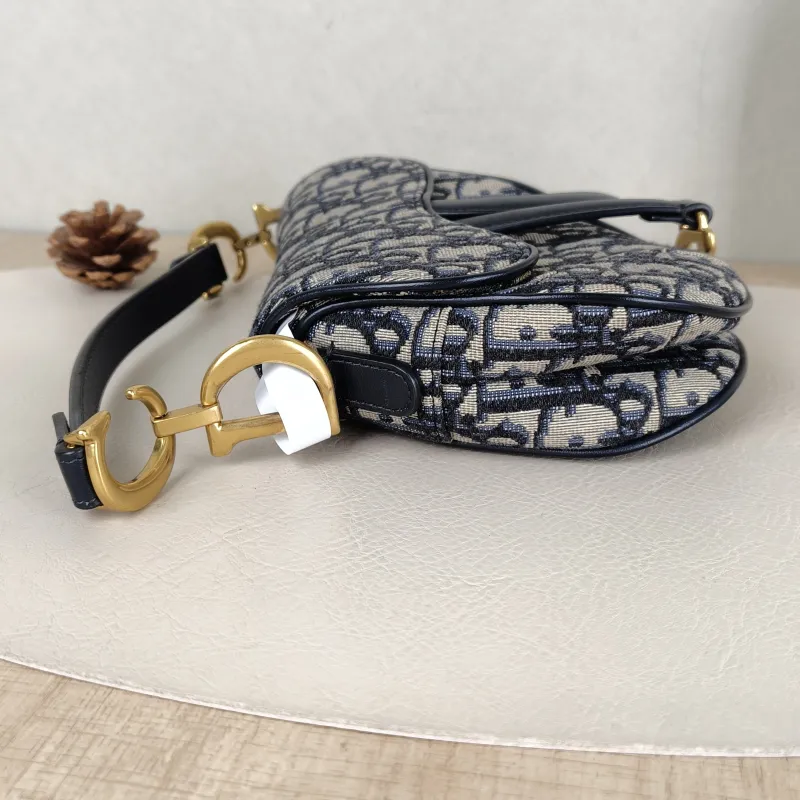DIOR Top Handle Bag Saddle Blue Canvas Mini 19 × 6 × 15 cm — detail view 10 of 11