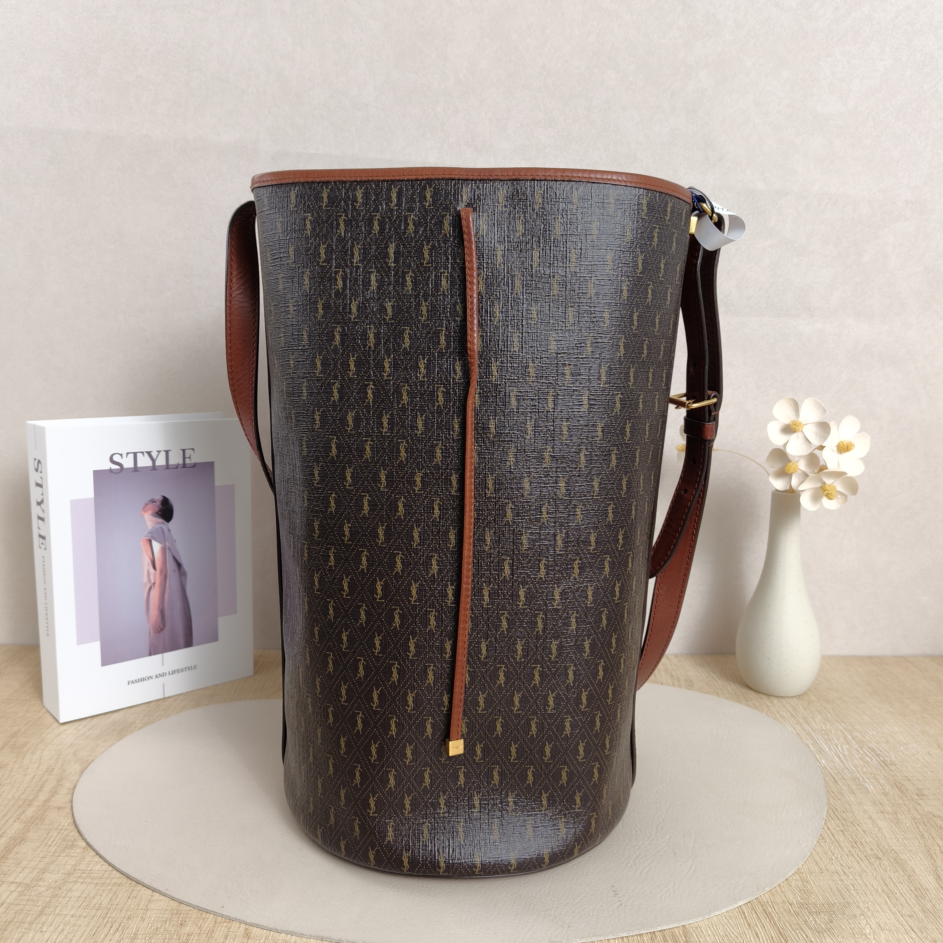 SAINT LAURENT Shoulder Bag Bucket Bag Brown PVC One Size21 × 21 × 37.5 cm — cover view 5 of 11