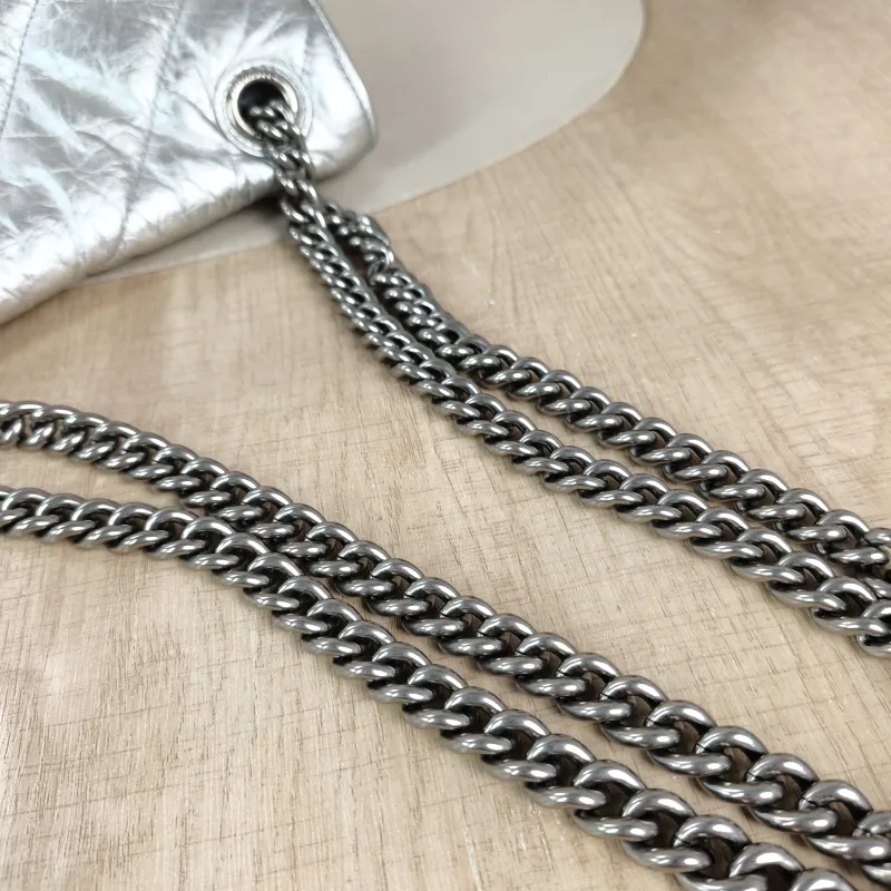 BALENCIAGA Shoulder Bag CRUSH Chain Bag Silver Calfskin Small 25 × 8 × 15 cm — detail view 7 of 13