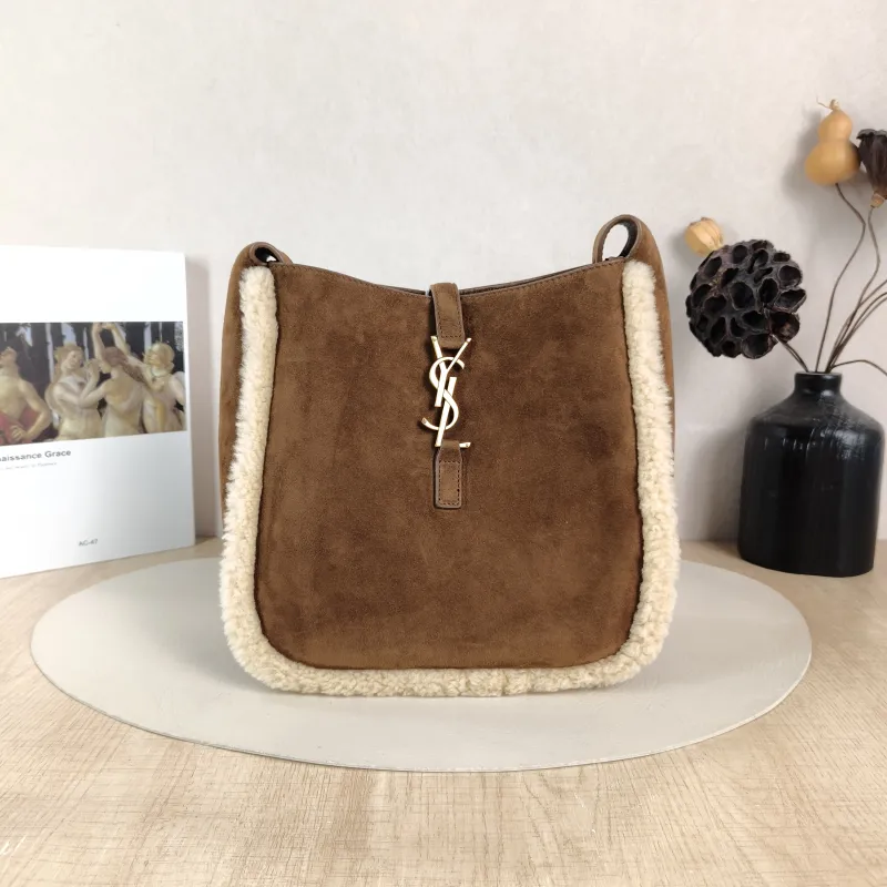 SAINT LAURENT Shoulder Bag LE 5 À 7 Hobo Brown Suede Small 22 × 8.5 × 23 cm
