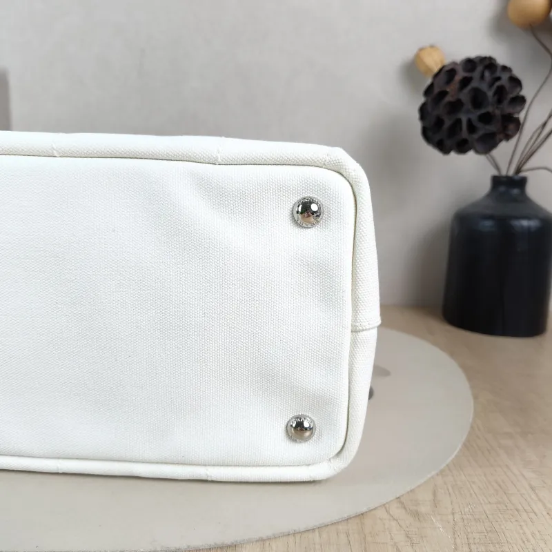 PRADA Top Handle Bag Canape White Canvas 28 × 15 × 18 cm — detail view 9 of 12