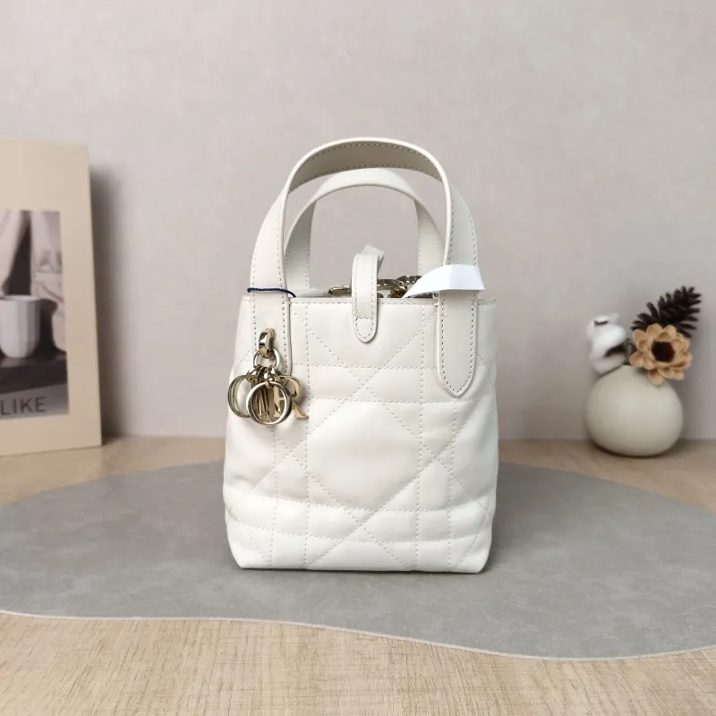 DIOR Shoulder Bag TOUJOURS Edition White Calfskin Mini 13 × 12 × 15 cm