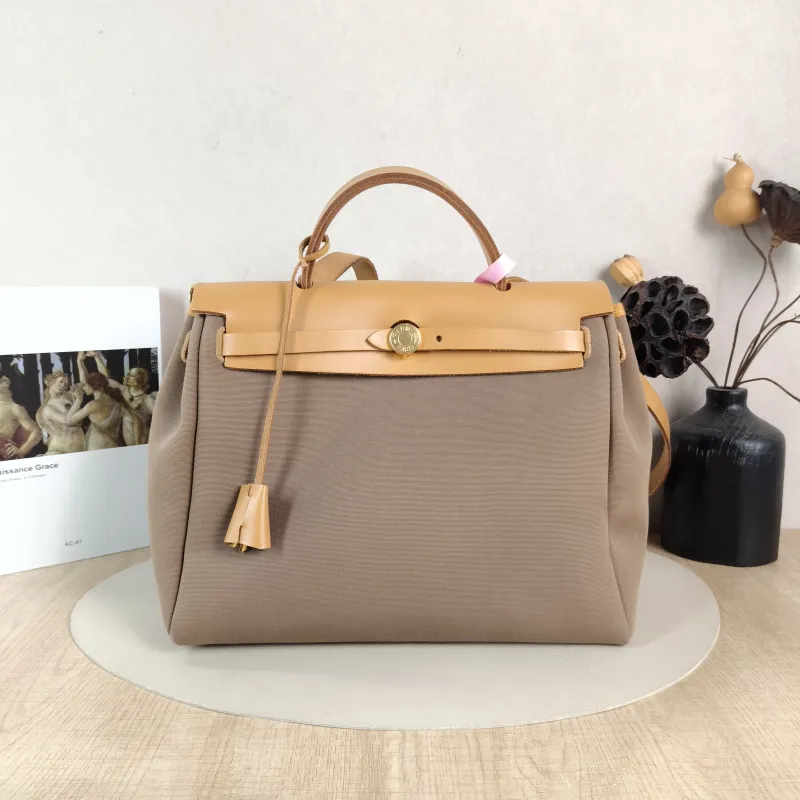 Hermès Crossbody Bag Herbag 31 Calfskin，Canvas Medium 30.5 × 11 × 25.5 cm B