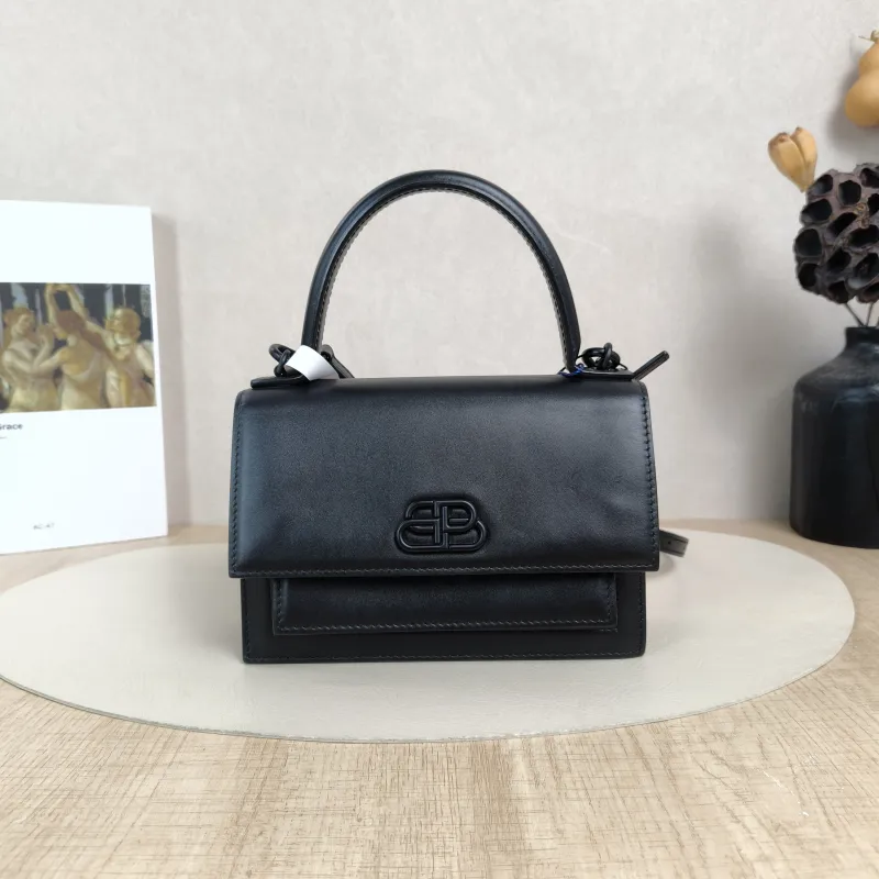 BALENCIAGA Crossbody Bag Sharp Bag Top Handle Crossbody Bag Black Calfskin 19 × 6 × 14 cm