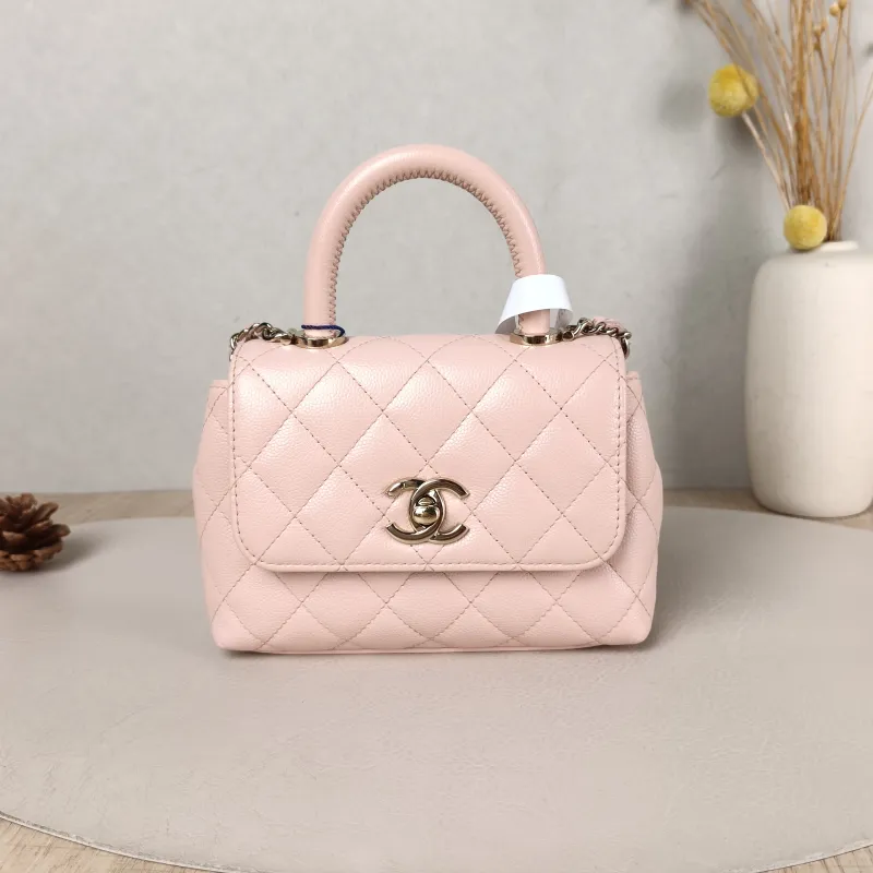Chanel Top Handle Bag Coco Handle​ Pink Grained Calfskin Mini 14.5 × 5.5 × 11.5 cm