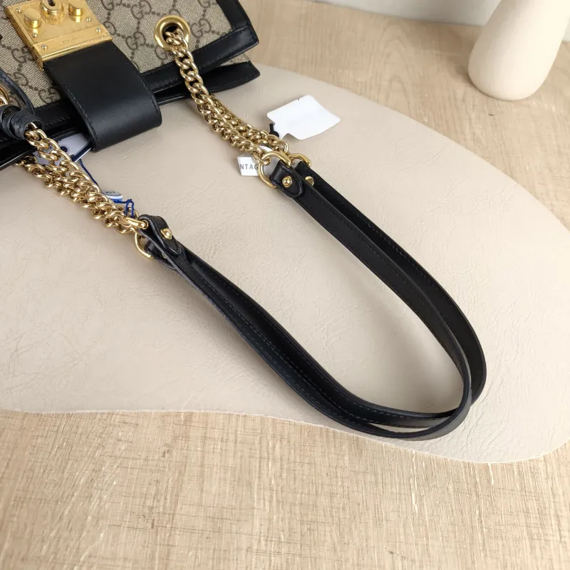 GUCCI Shoulder Bag Padlock Tote Black Monogram PVC Medium 26 × 10 × 18 cm — detail view 10 of 11