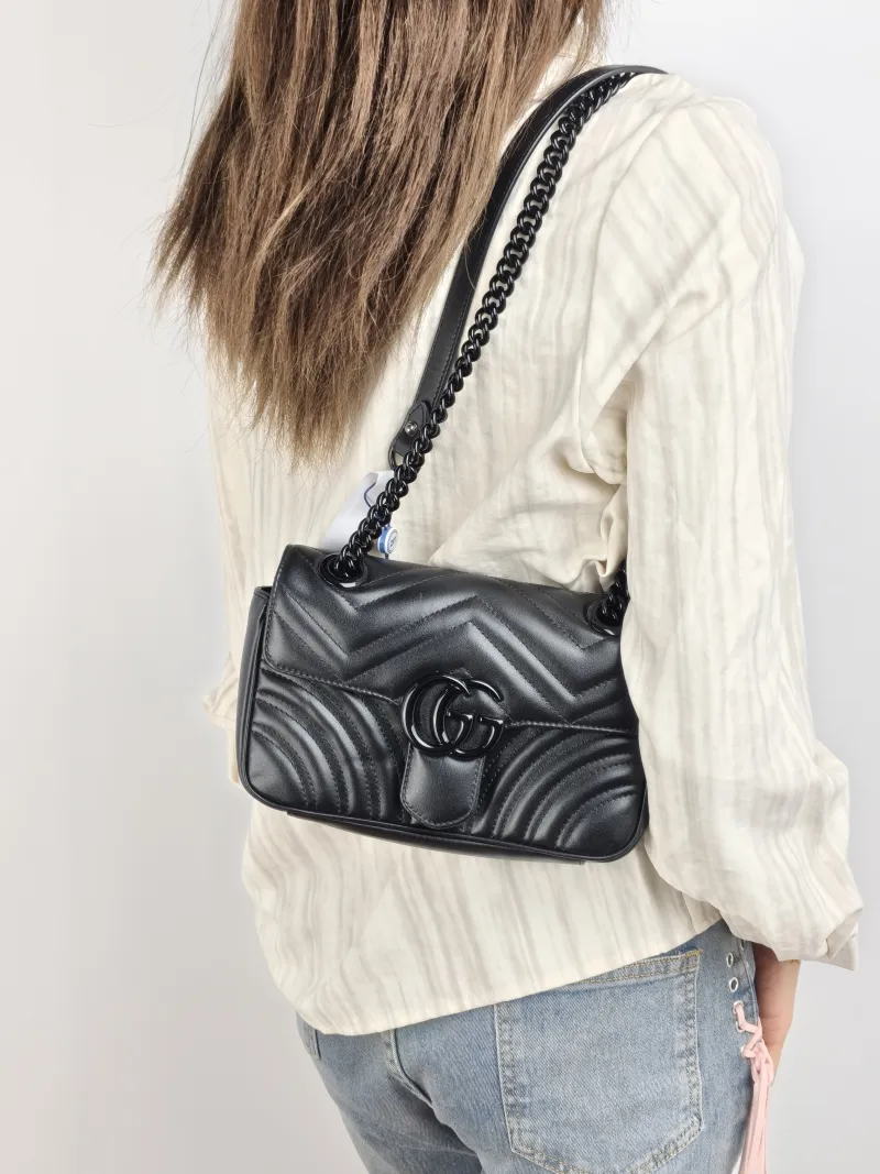 GUCCI Crossbody Bag GG Marmont So Black Marmont So Black Black CC alfskin Small 22 × 6 × 13 cm — on-model view 1 of 2