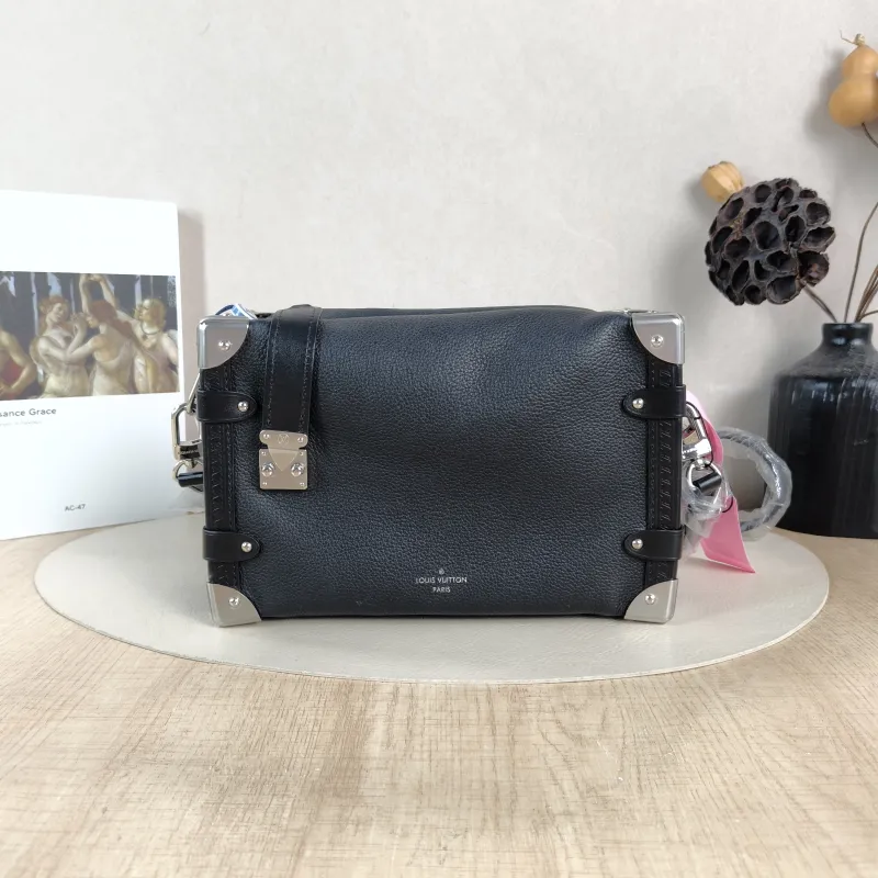 Louis Vuitton Crossbody Bag Side Trunk Box Black Calfskin Medium 23.5 × 8.5 × 16 cm