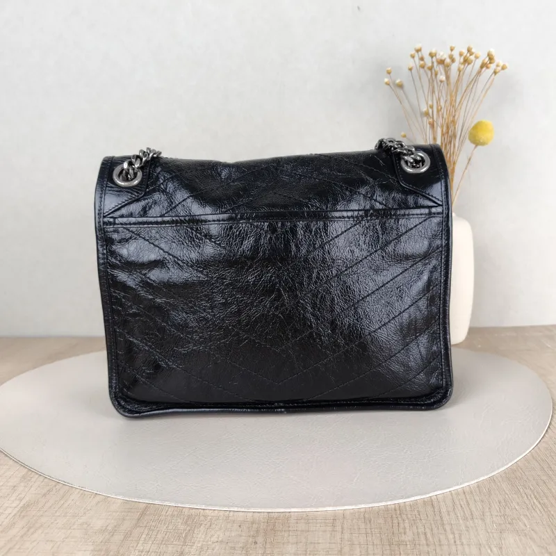 SAINT LAURENT Crossbody Bag Niki Black Waxed Leather Calfskin Medium 28 × 8.5 × 20 cm — cover view 4 of 5