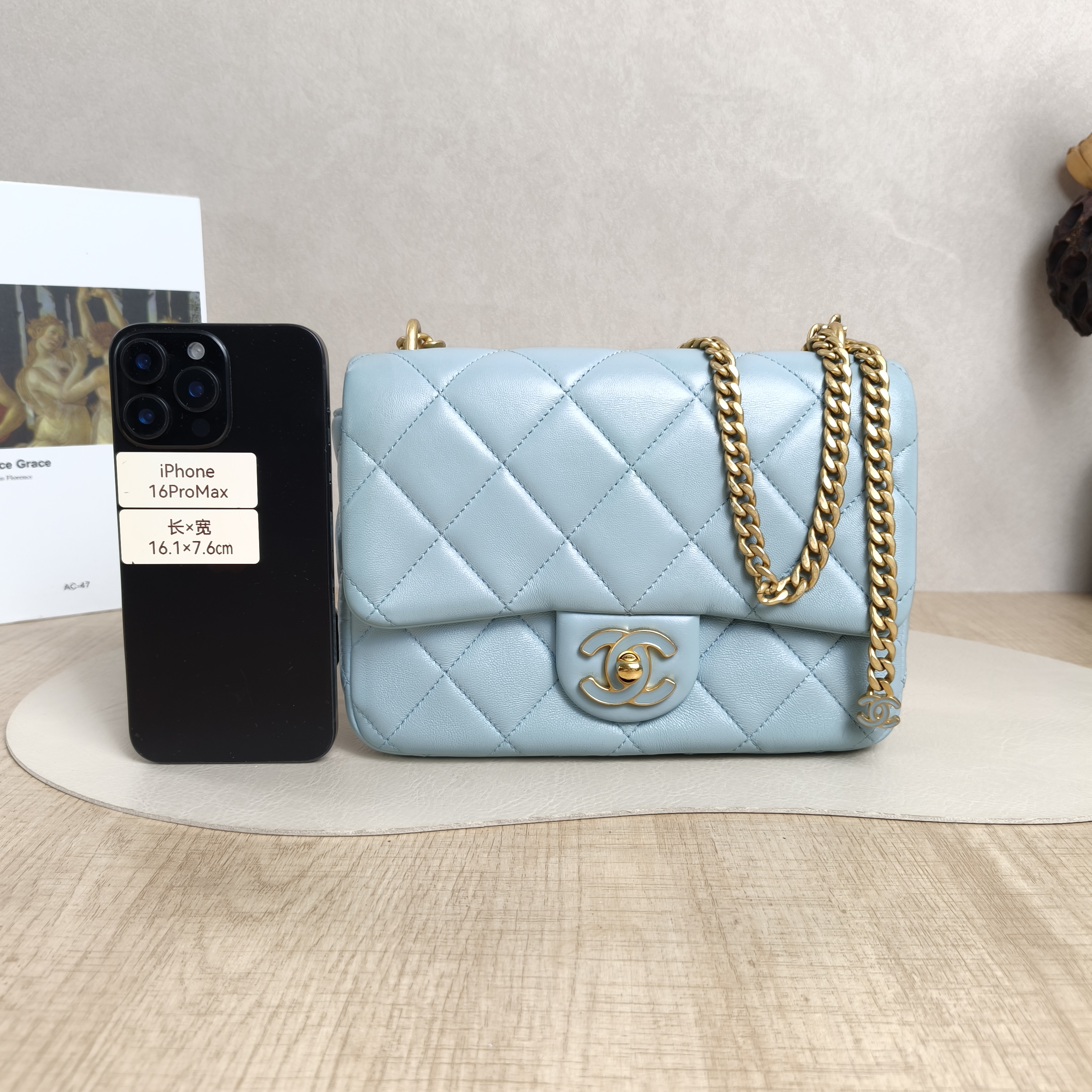 Chanel Crossbody Bag Classic Flap Large Mini CF Mini Blue Lambskin mini20 × 6 × 12 cm — cover view 3 of 6