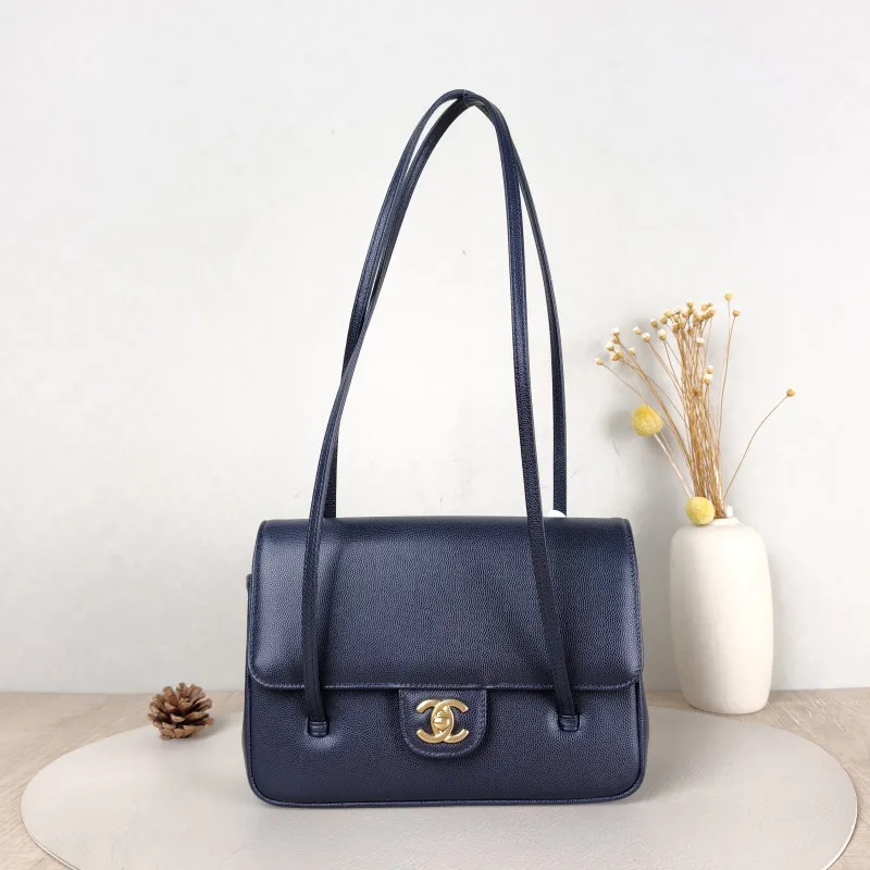 Chanel Shoulder Bag 26p preppy coco Navy Grained Calfskin Small 22 × 7 × 15 cm
