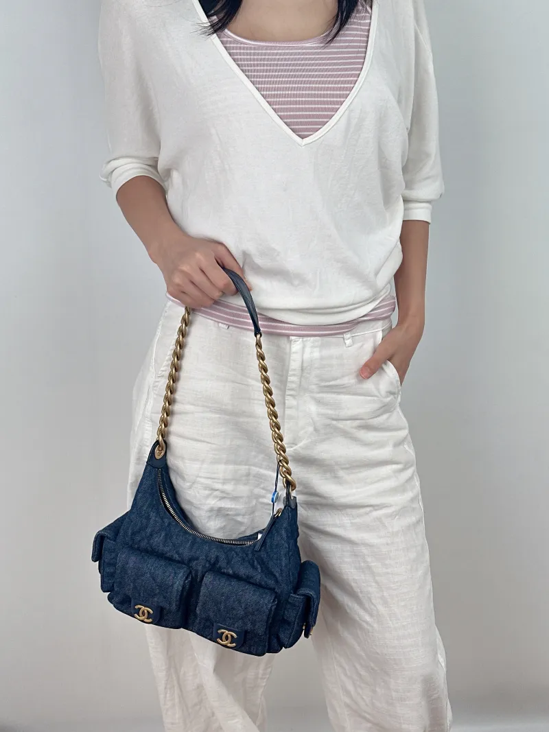 Chanel Shoulder Bag c hobo Blue Small 31 × 15 × 22 cm — on-model view 2 of 2
