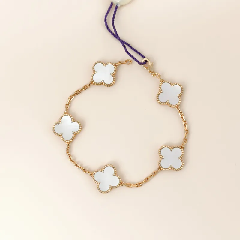 Van Cleef & Arpels Bracelet Alhambra Alhambra Collection Five-Motif Bracelet Pearl · White Mother-of-Pearl18KY ellow Gold Vintage Small19cm