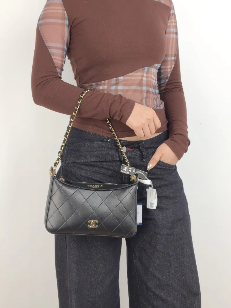 Chanel Shoulder Bag 26k Hobo Gabrielle Bag Black Lambskin Calfskin Small 35.5 × 7.5 × 24.5 cm — on-model view 2 of 2