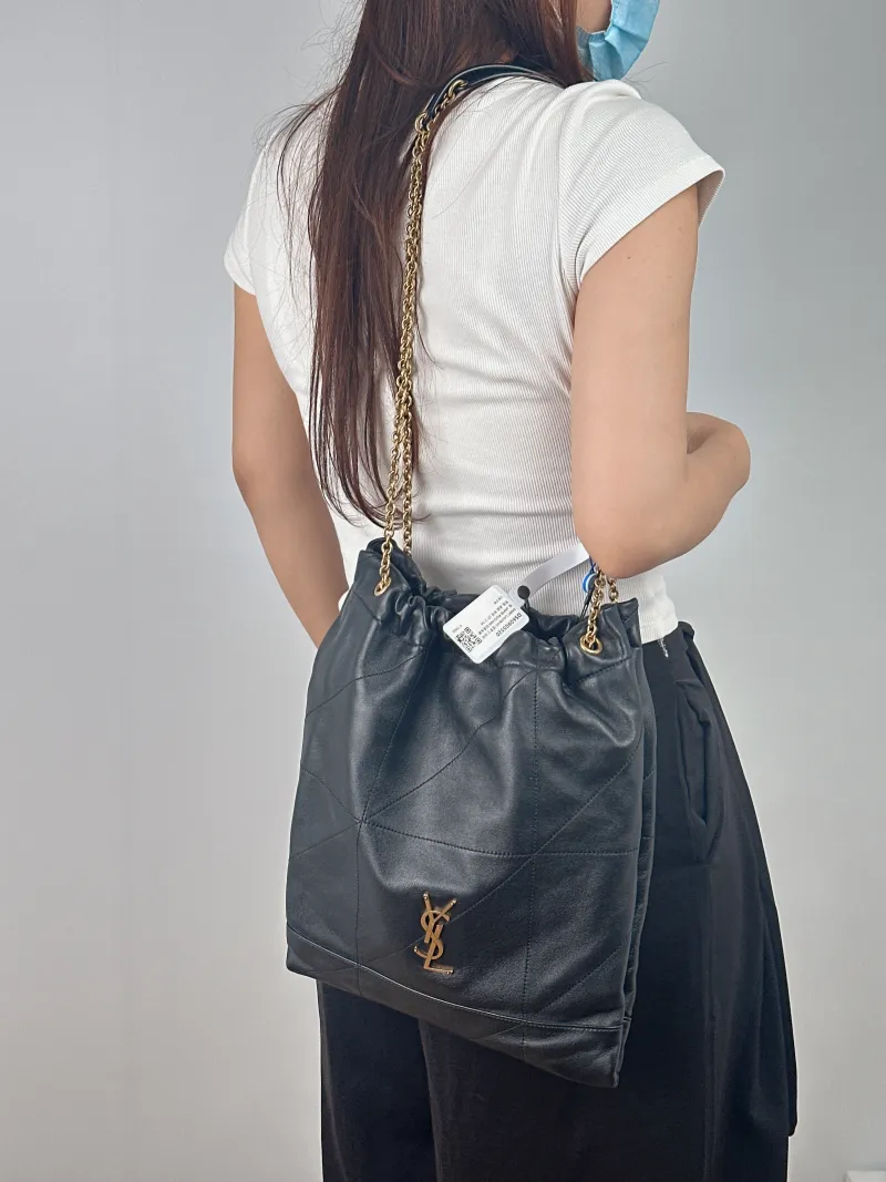 SAINT LAURENT Crossbody Bag JAMIE POCHON Black Lambskin Medium 27 × 3 × 34 cm — on-model view 2 of 2