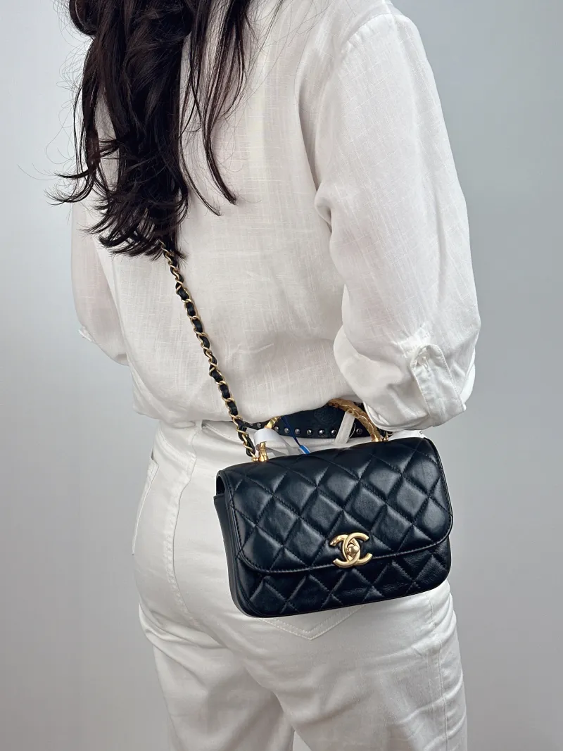 Chanel Crossbody Bag 24s Black Lambskin One Size 18 × 6 × 13 cm — on-model view 2 of 2