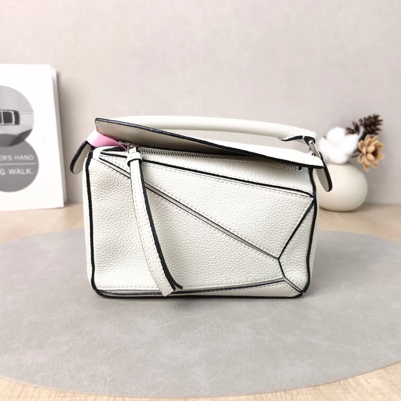 LOEWE Crossbody Bag Puzzle White Calfskin Mini 18 × 8 × 12.5 cm